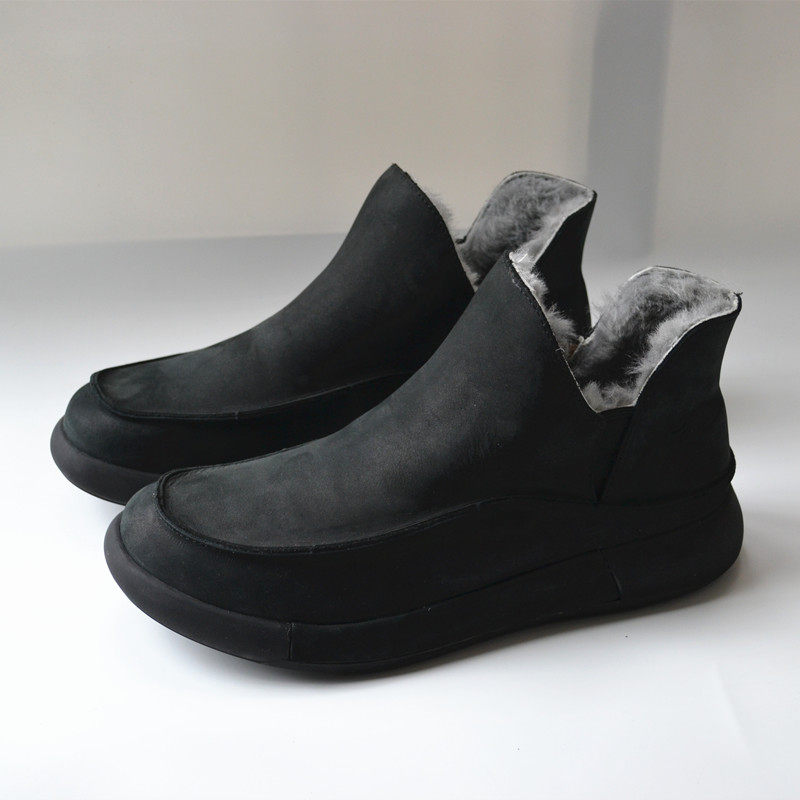 磨砂黑一脚蹬纯羊毛防滑雪地靴简约休闲平底保暖真皮棉鞋外贸男鞋