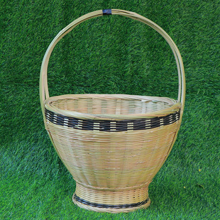 手工编织竹编高脚竹篮子花篮形状水果篮手提菜篮竹筐鸡蛋篮圆提篮