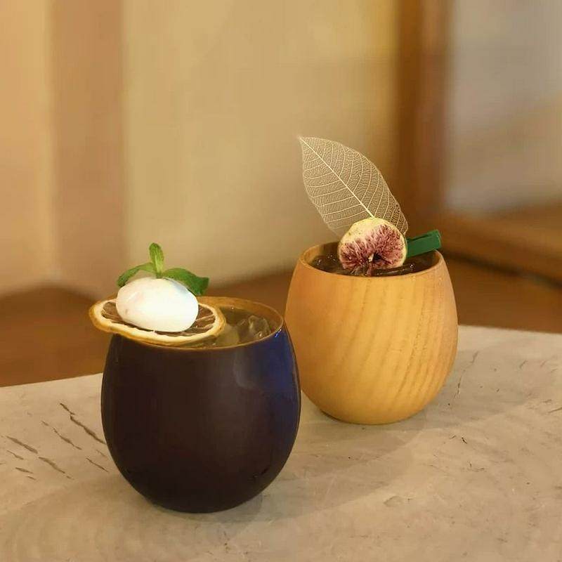 酒吧攻略日式创意木质酒杯鸡尾酒木杯子 实木大肚茶杯 木质清酒杯