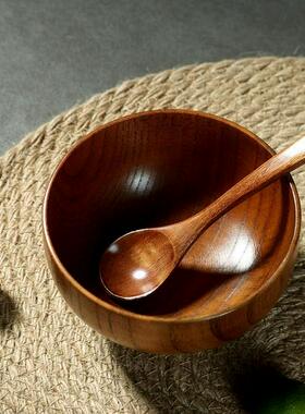 日式酸枣木碗儿童成人米饭木头碗木质大号纯手工家用餐具套装