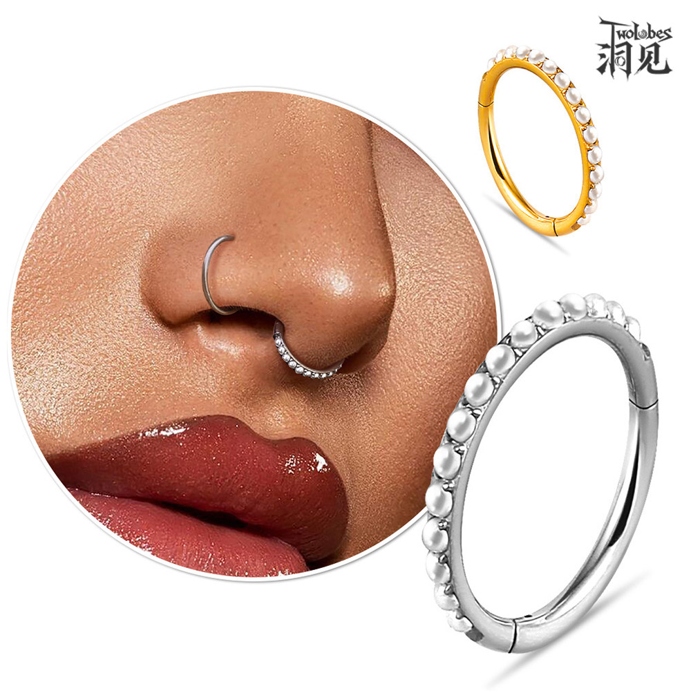 Twolobes圆环侧面珍珠耳骨饰品