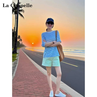 蓝色条纹防晒罩衫 T恤空调衫 女夏季 宽松外搭长袖 上衣 薄款 品牌正品