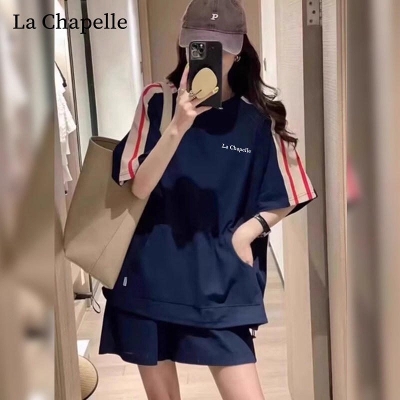 拉夏贝尔运动服套装女士2025新款夏季宽松大码时尚跑步夏装两件套