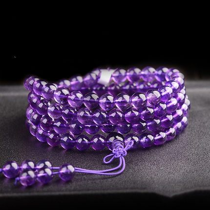 真品108颗佛珠手串天然紫水晶手链7A珍藏级6-10mm智慧男女款饰品