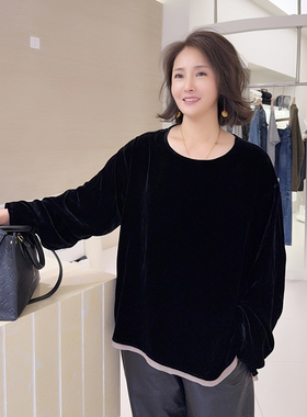 【珍珍休闲馆】经典丝绒中式纯色蚕丝长袖百搭显瘦上衣S-13440