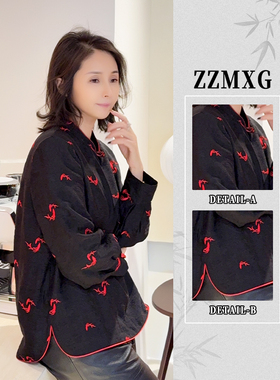 【珍珍休闲】双鱼锦绣新中式长袖印花百搭时尚国风上衣S-14102