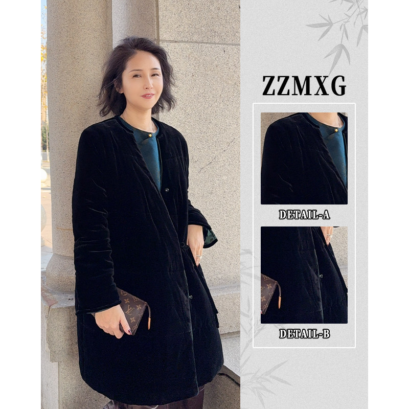 【珍珍休闲】长款棉服显瘦气质休闲中长款中式国风上衣W-83884