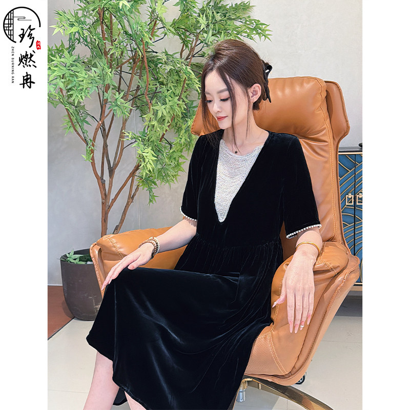 【珍珍休闲】夏季黑色轻奢法式时尚气质新中式国风裙子Q-61666