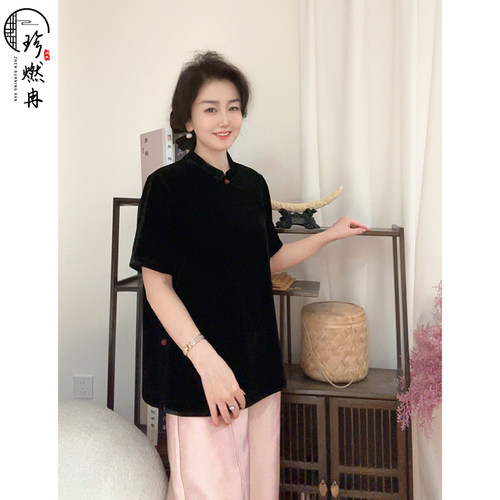 【珍珍休闲馆】经典丝绒新款时尚宽松显瘦新中式国风上衣S-14779