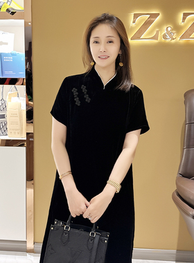 【珍珍休闲馆】经典丝绒新中式显瘦夏季蚕丝旗袍连衣裙Q-61290