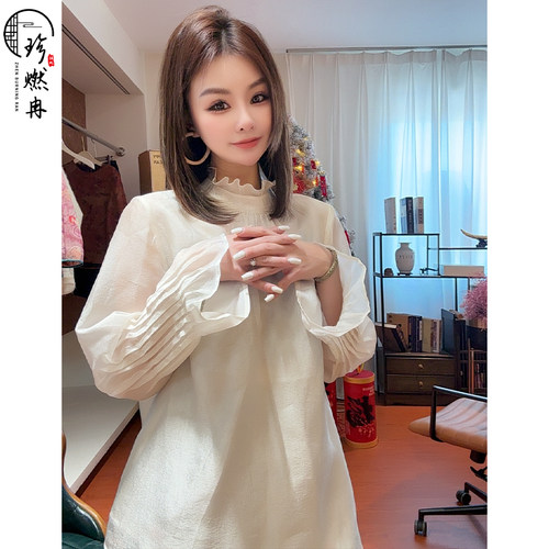 【珍珍休闲】设计师款白色百搭新中式国风打底上衣S-14291