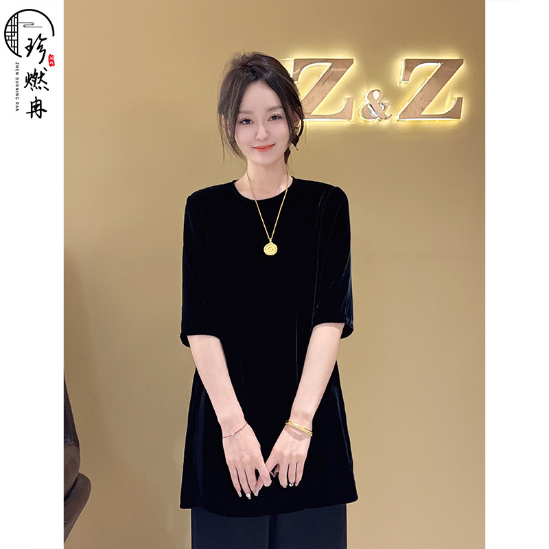 【珍珍休闲馆】桑蚕丝气质显瘦夏季百搭黑色时尚国风上衣S-11437