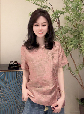 【珍珍休闲馆】云纹香纱新中式国风显瘦提花斜襟盘扣上衣S-14787