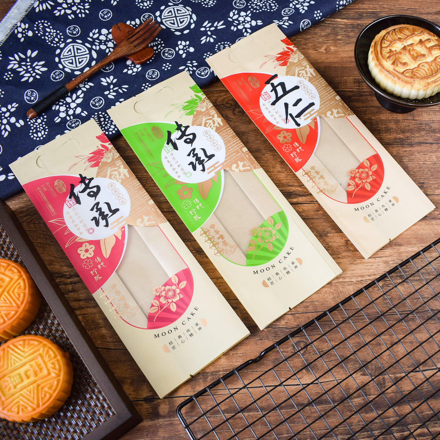 高档加厚传承斤装牛皮纸长条月饼袋子中秋4个五仁月饼包装袋100个