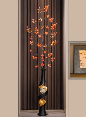 入户玄关竖高细长条风生水起花瓶摆件客厅插花红果落地装饰高级感
