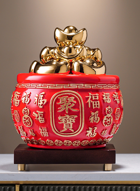 招财百福聚宝盆装饰品摆件新中式客厅玄关店铺开业乔迁新居礼品