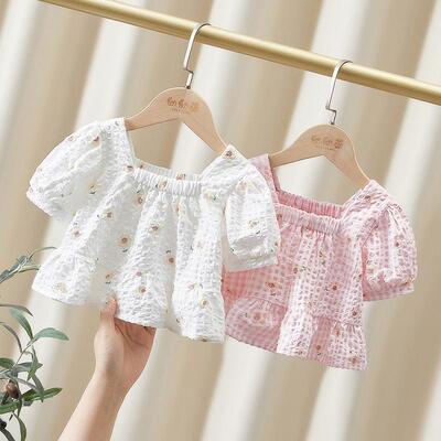 女童短袖娃娃衫2025新款夏季小童洋气上衣薄款短款女宝宝夏装衬衫