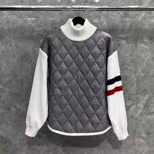 TB棉服红白蓝高领男女款加厚羽绒棉外套拼接套头夹克宽松棉袄秋冬