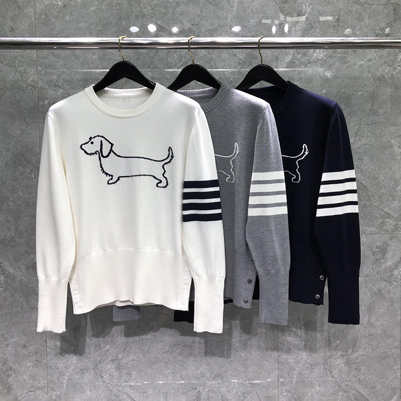 TB圆领套头针织衫毛衣男女情侣同款描边小狗四条杠纯棉衫修身外套