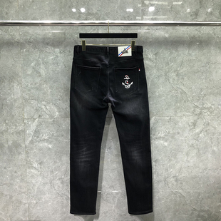 TB牛仔裤男高端潮牌秋冬新款后袋船锚修身水洗小脚休闲牛仔长裤潮