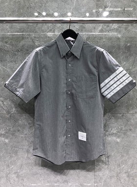 TB衬衫短袖男女情侣款四条杠灰色痞帅高级感修身衬衣外套高版本潮