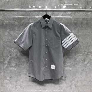 TB衬衫短袖男女情侣款四条杠灰色痞帅高级感修身衬衣外套高版本潮