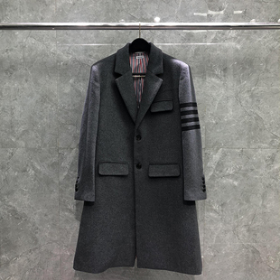 TB灰色双面羊绒呢子大衣男色织西装领四条杠中长款韩系羊毛呢外套