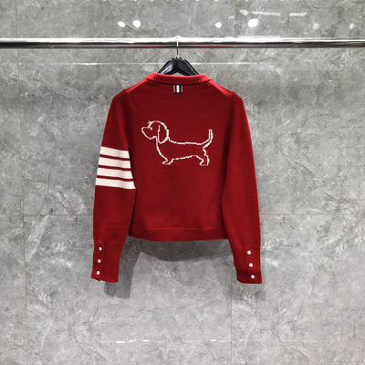 TB红色毛衣秋冬女开衫针织外套