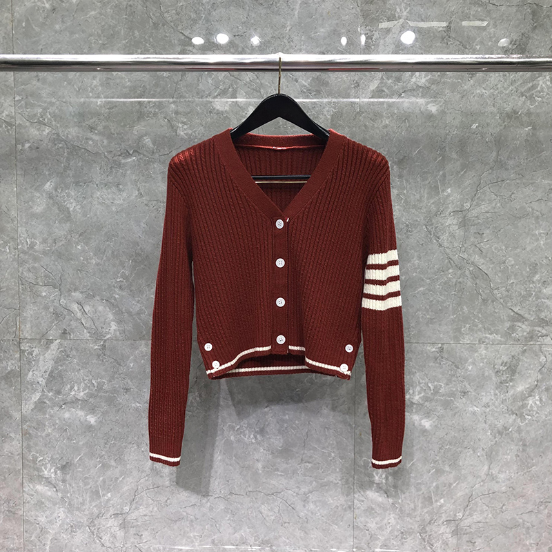 女士-6035四条纹羊毛针织开衫