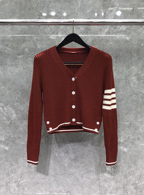 女士-6035四条纹羊毛针织开衫