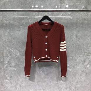 女士 6035四条纹羊毛针织开衫