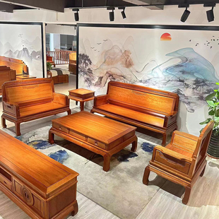 花梨木中式沙发组合榫卯结构天雅红木沙发菠萝格木全原木实木特价