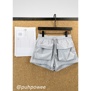 短裤 尼龙工装 25SS 时尚 女 休闲百搭蕾丝花边珠绳热裤 珠子抽绳