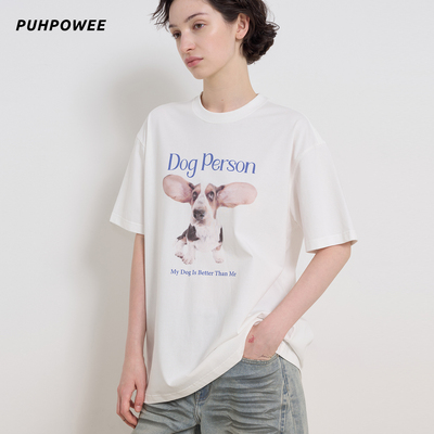 韩系猫狗印花趣味宽松短袖T恤