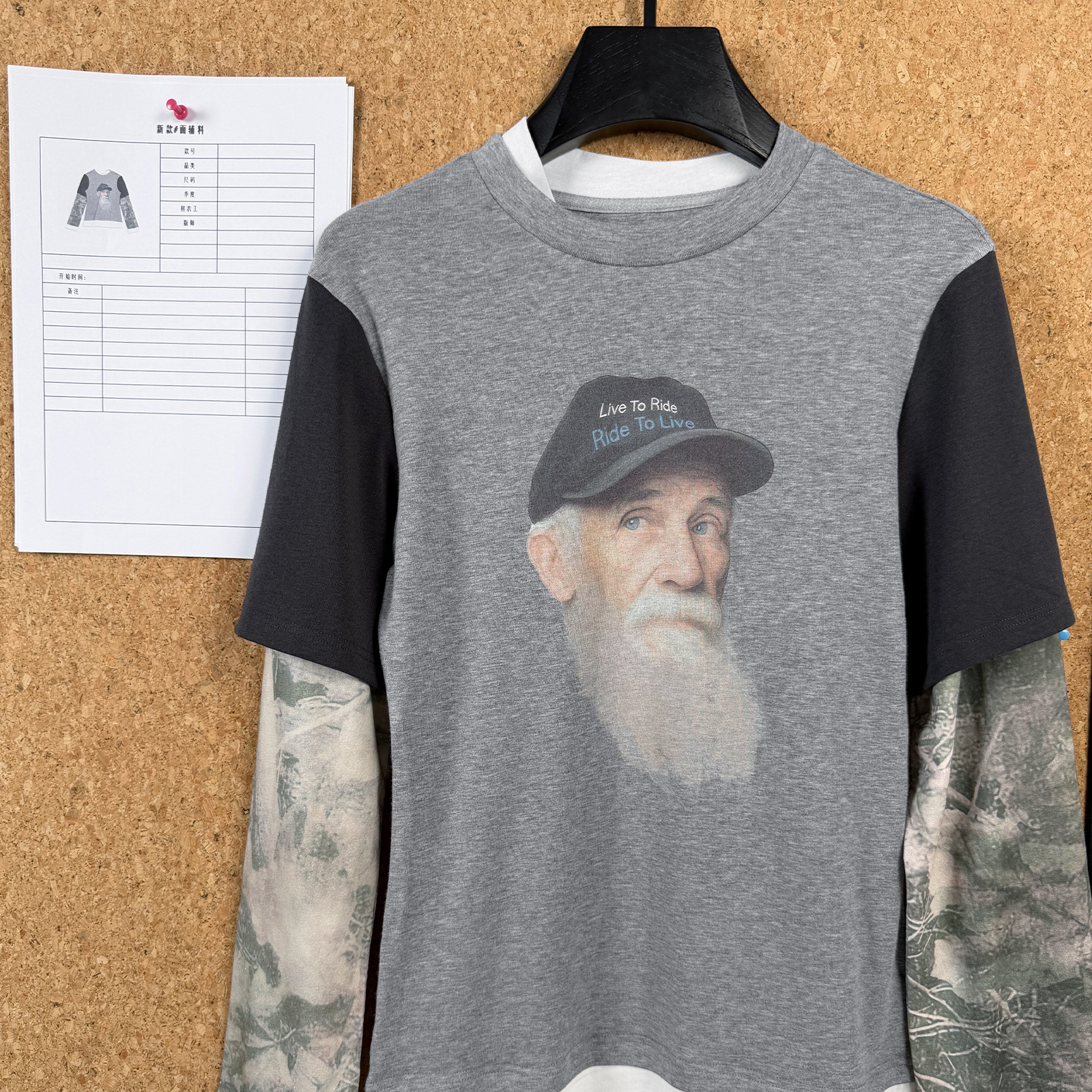 美式复古肖像印花T恤假两件