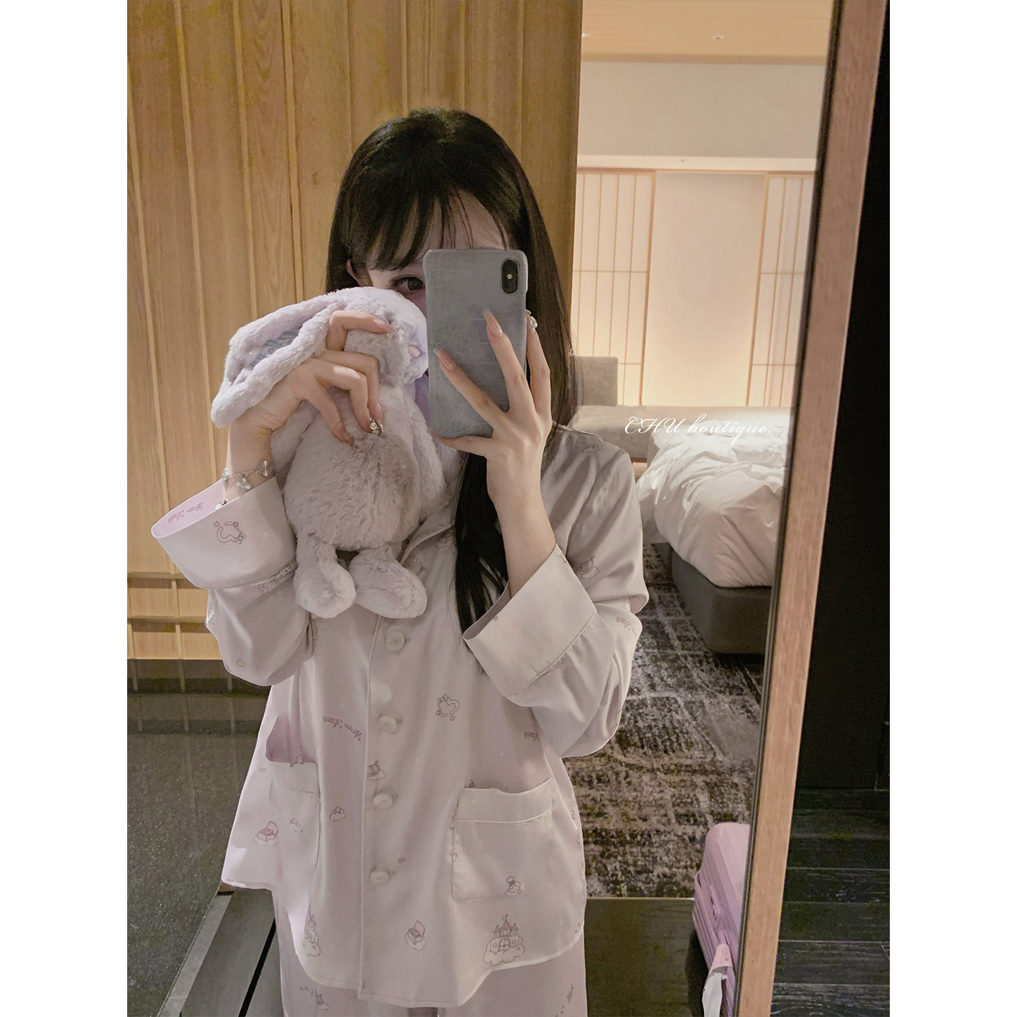 CHU小初/梦幻紫KT睡衣套装～细节全还原 居家服三件套
