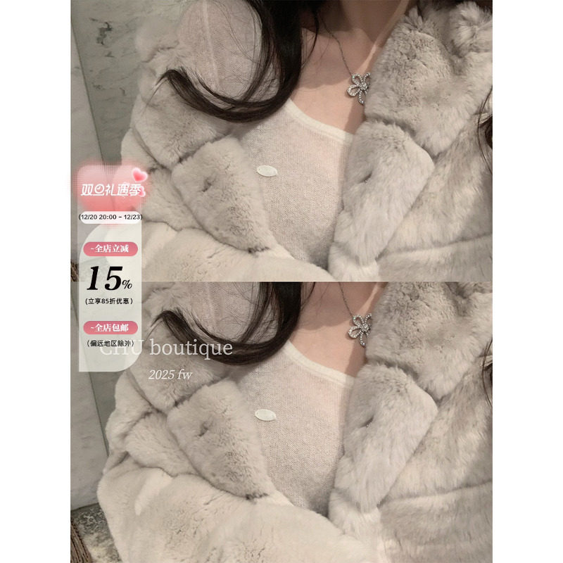 CHU小初/日常兔兔/清冷与娇俏 实穿百搭 九分袖獭兔皮草