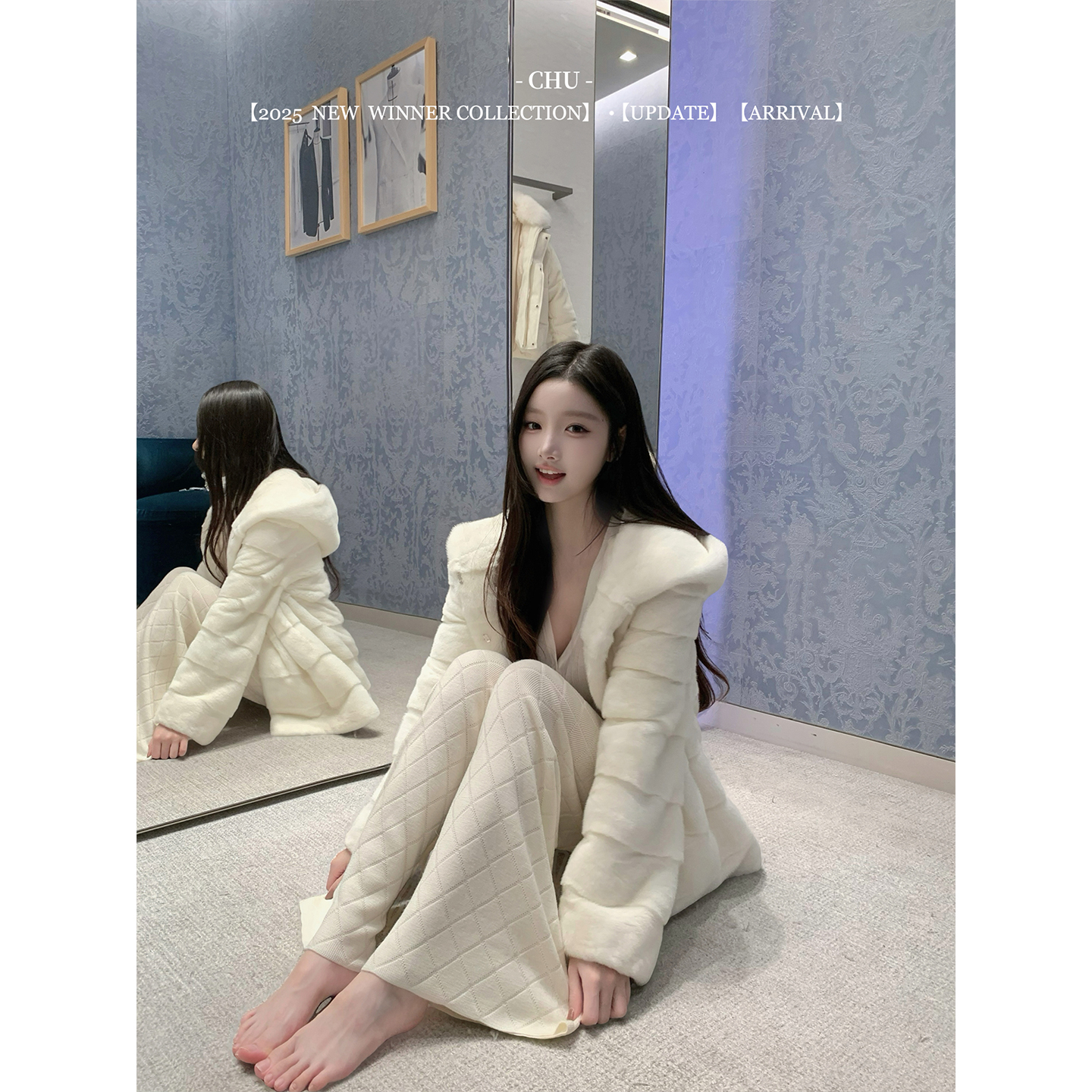 CHU小初/菱格垂垂裤/50%羊毛 垂坠显瘦 暖白色窄版针织裤