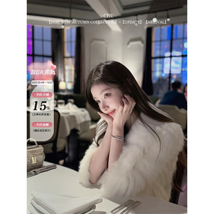 CHU小初 仙气纯白色sagafurs狐狸车条皮草 听雪小狐