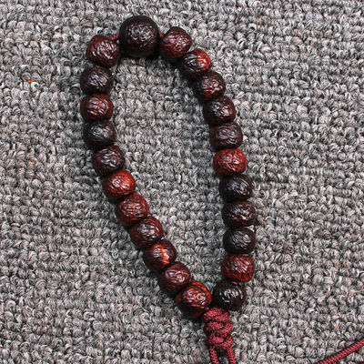 藏式手持印度小叶紫檀手工雕刻黑飘红芝麻火焰纹老料12毫米23颗