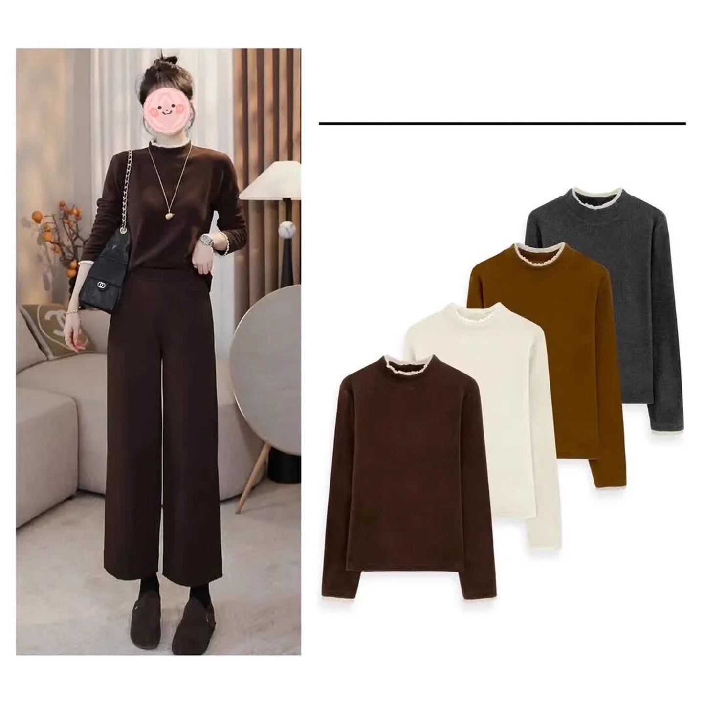 芸菲汇精品女装2025冬季新款德绒蕾丝花边加厚打底衫女士保暖上衣