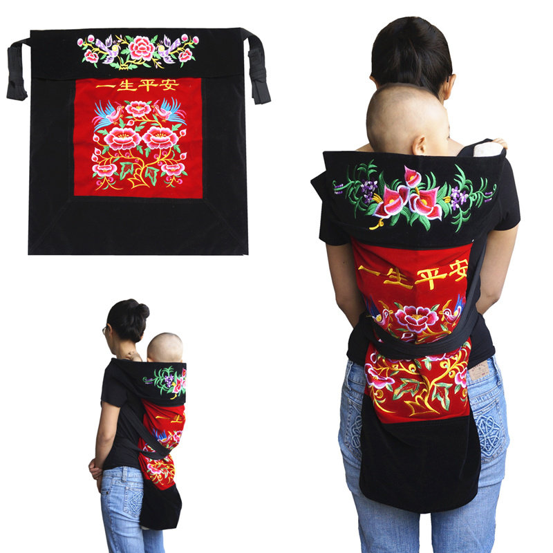 云南老式婴儿背带小孩四川背布宝宝绣花背巾外出背扇广东裹背后背