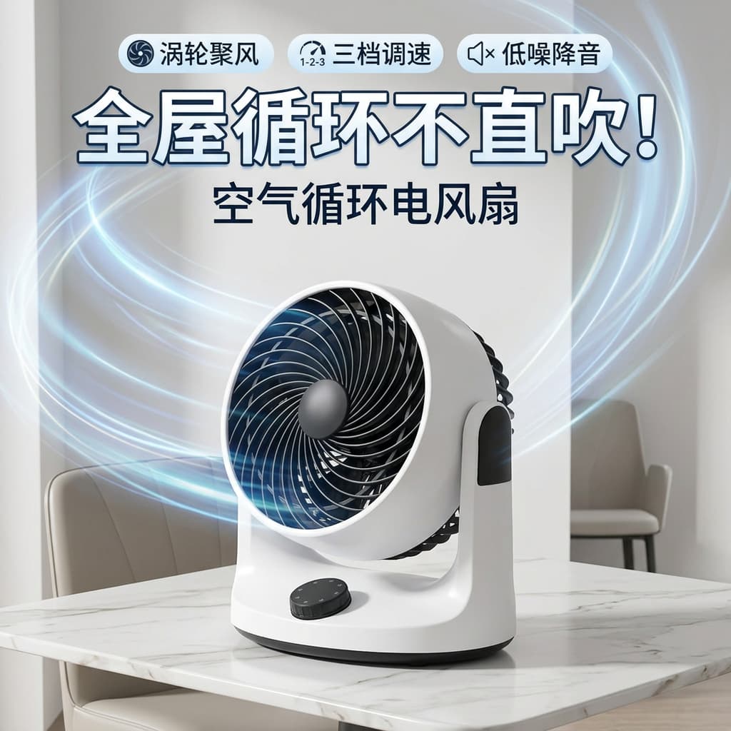 智多米强风力家用静音循环扇风扇