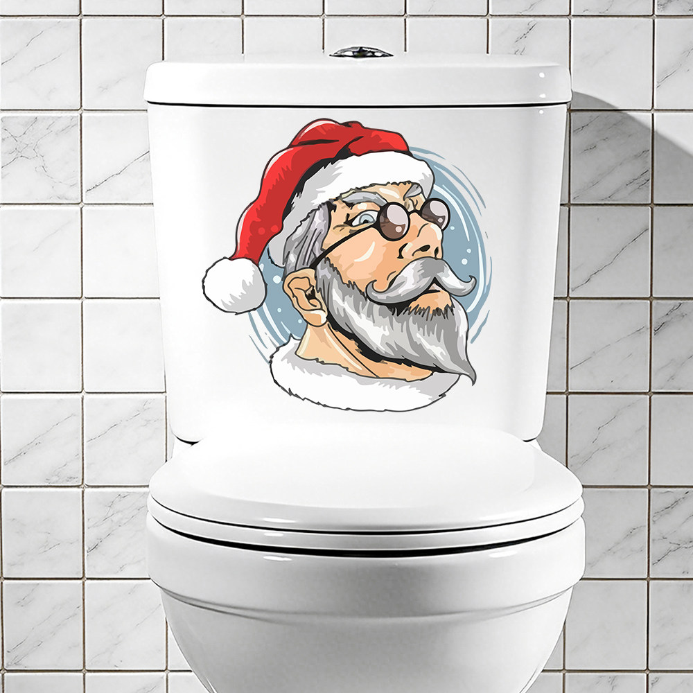 LANAN 圣诞老人卡通贴纸墙贴自粘贴可移除设计马桶贴浴室装饰贴花
