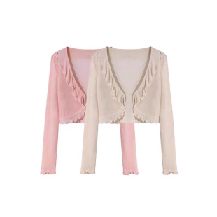 荷叶边泳衣外套女 外搭纯欲闪闪防晒肌理感罩衫 沙滩防晒开衫 薄款