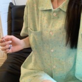 睡衣套装 2026新品 短裤 小翻领短袖 宽松舒适家居服 全棉双层纱夏季