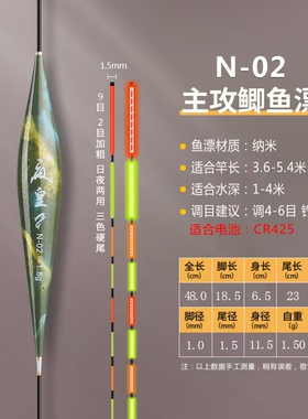 夜皇夜光漂日夜两用极细尾醒目一体无缝电子漂N0102030405060708
