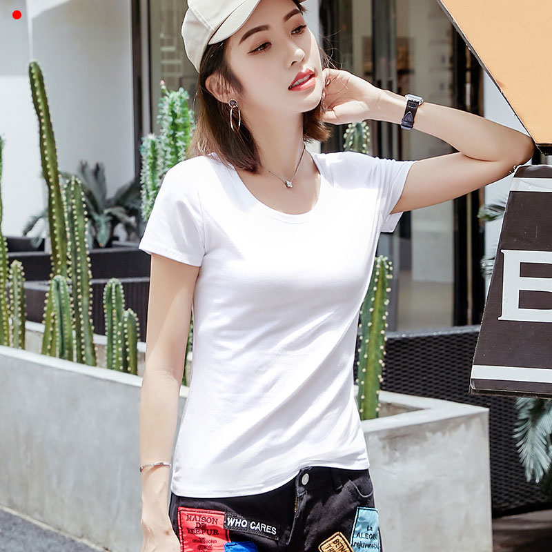 Round neck white cotton short sleeved T-shirt womens summer 2022 casual womens clothing temperament with a bottomed shirt is slim and versatile