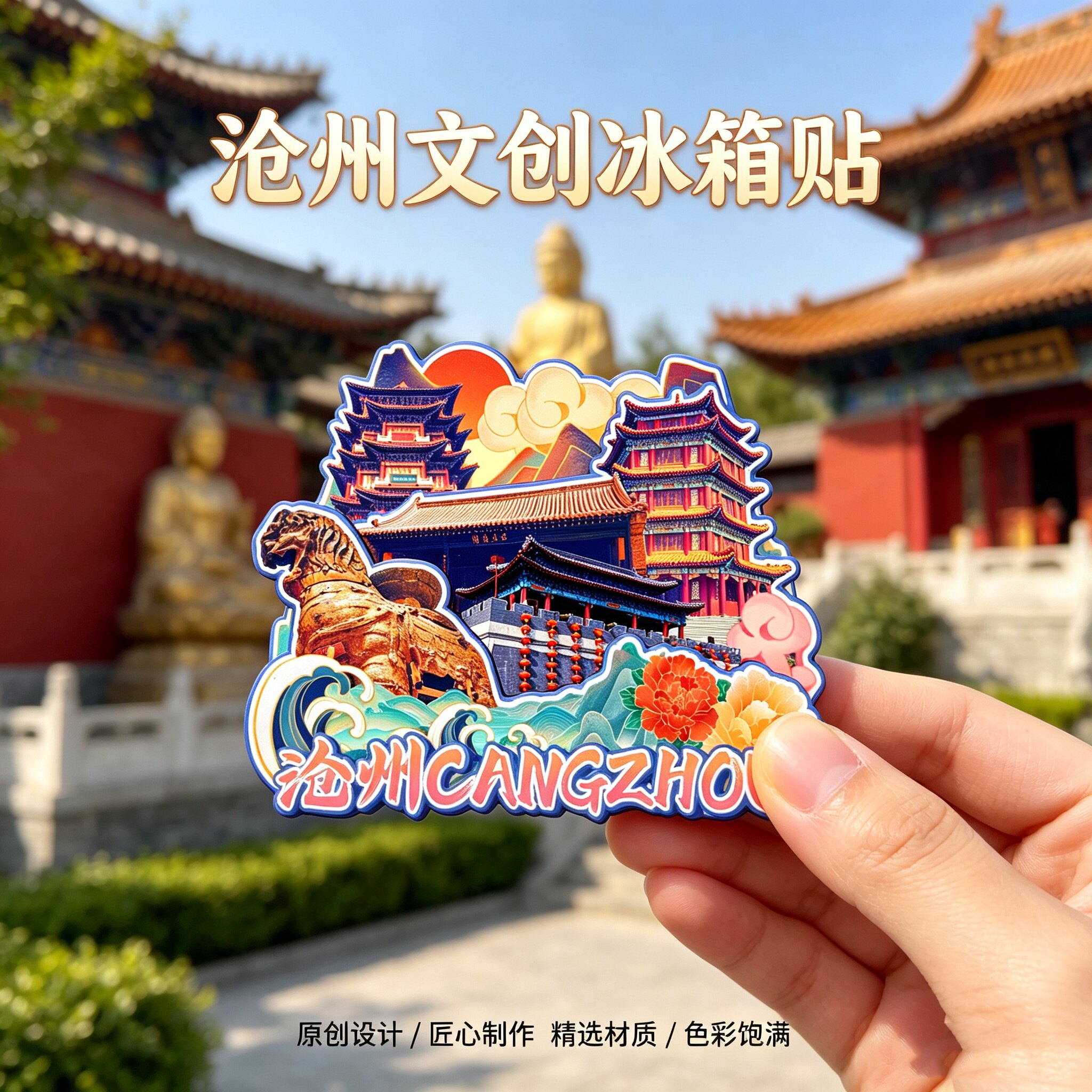 河北沧州木质磁吸冰箱贴东光铁佛寺河间府署旅游文创纪念品伴手礼