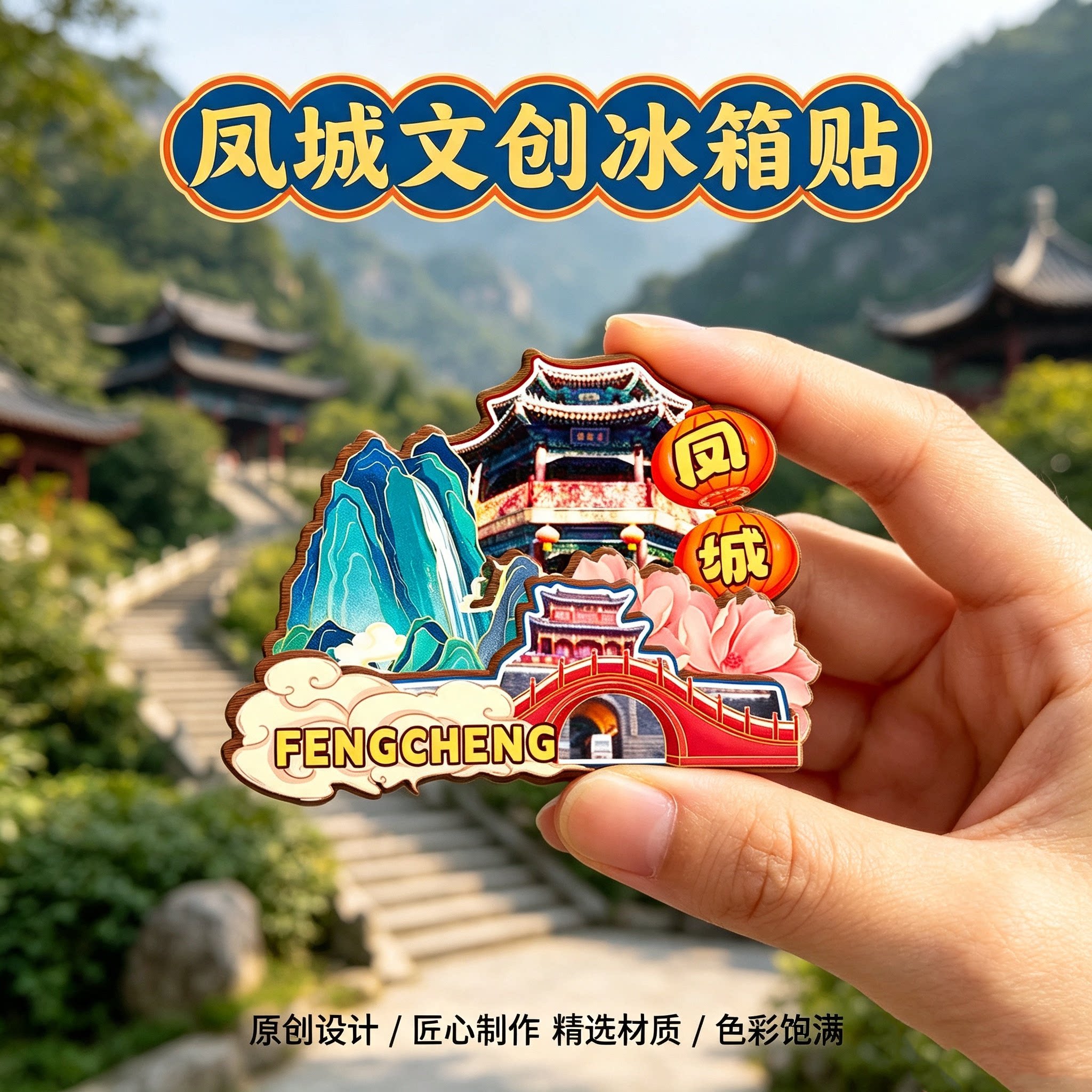 丹东凤城木质磁吸冰箱贴纪念品